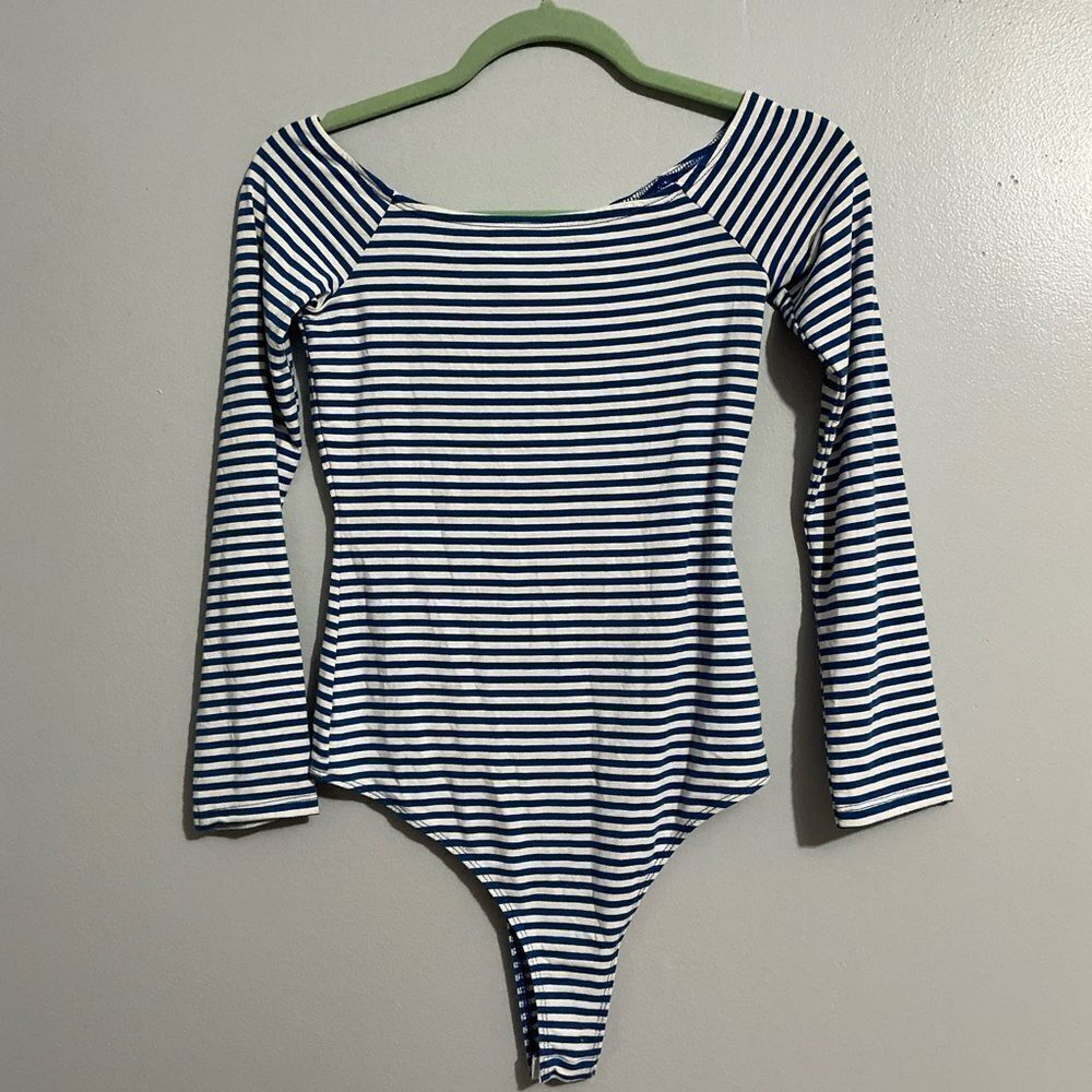 ASOS Blue and White striped long sleeve bodysuit size S